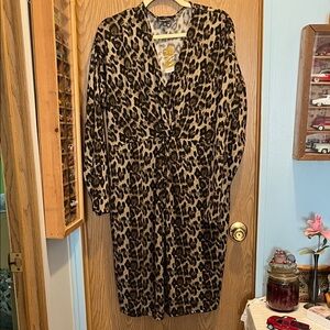 Suzanne Betro Black and Tan Animal Print Long Sleeve Dress